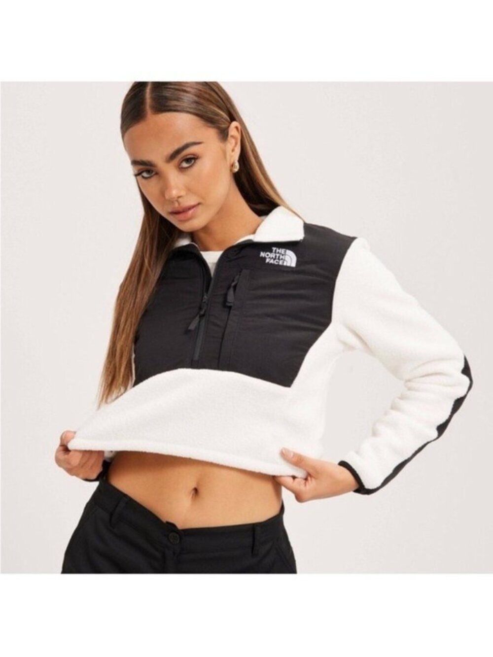 The North Face Denali Crop Fleece Pullover Black White Size M Y2K Gorpcore - Picture 3 of 15